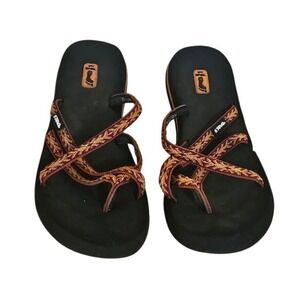Teva Wedge Flip Flops Thong Sandals Women Size 11 Orange Red Woven Straps